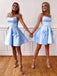 Satin Spaghetti Sky Blue Homecoming Dresses With Bow-knot Pockets