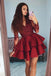 burgundy short homecoming dresses short prom dress with sleeves dth356