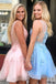 A Line V Neck Short Prom Dresses Lace Appliques Homecoming Dress