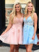 A Line V Neck Short Prom Dresses Lace Appliques Homecoming Dress
