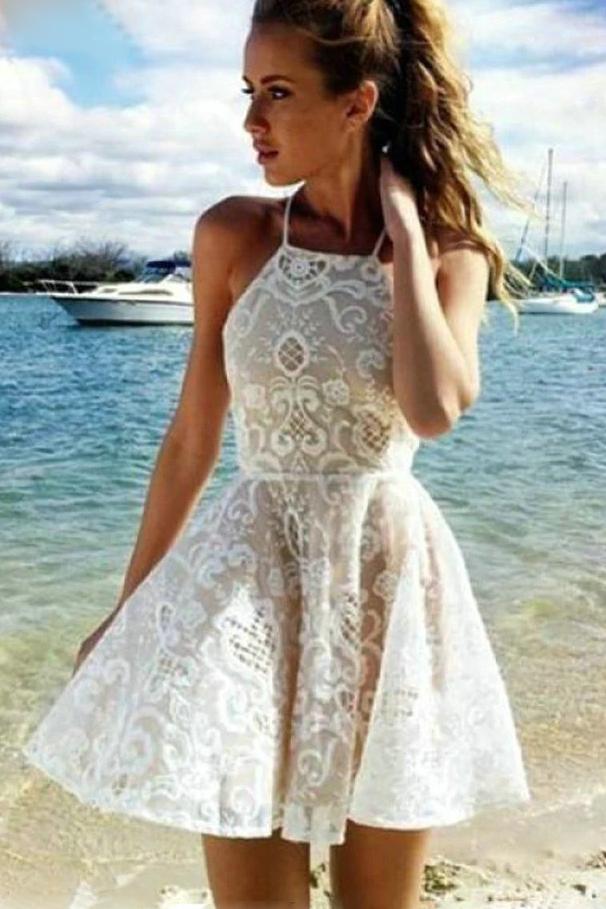 Lace Boho Homecoming Dresses Halter Neck Lace Cocktail Party Dress DTH309 DressTok.co.uk Lace Boho Homecoming Dresses Halter Neck Lace Cocktail Party Dress DTH309 DressTok.co.uk