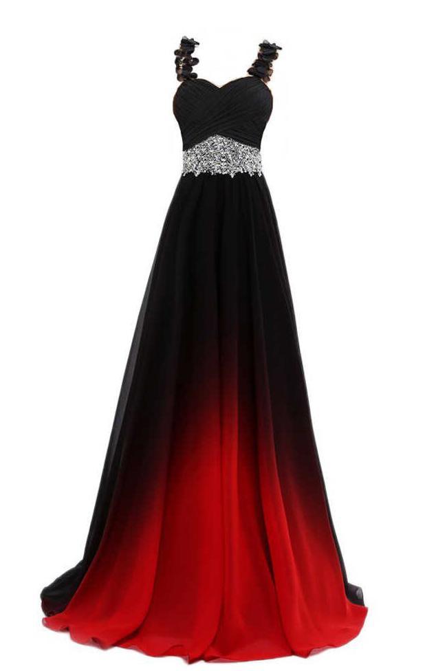 gradient chiffon evening dresses ombre long prom dress with beaded dtp790