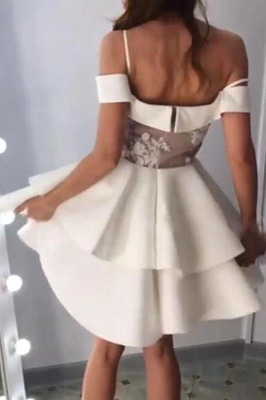 Off Shoulder A-line Ivory Homecoming Party Dress With Layers