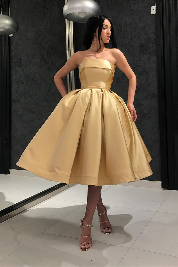 Gold Short Prom Homecoming Dresses Simple Strapless 8th Graduation Dresses
