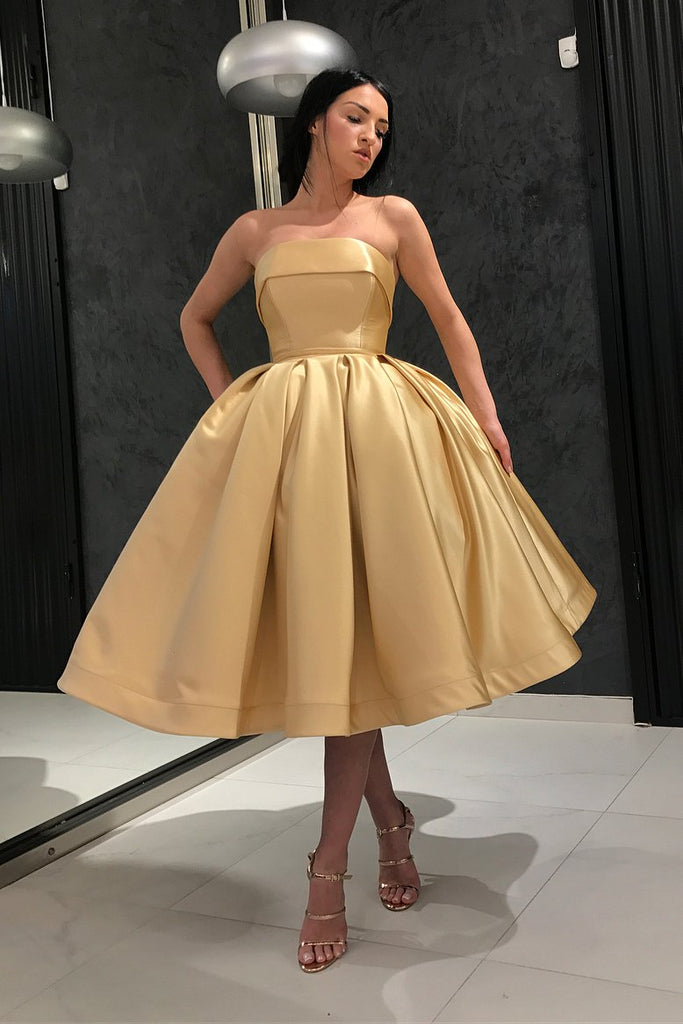 Gold Short Prom Homecoming Dresses Simple Strapless 8th Graduation Dresses DTH307 DressTok.co.uk Gold Short Prom Homecoming Dresses Simple Strapless 8th Graduation Dresses DTH307 DressTok.co.uk