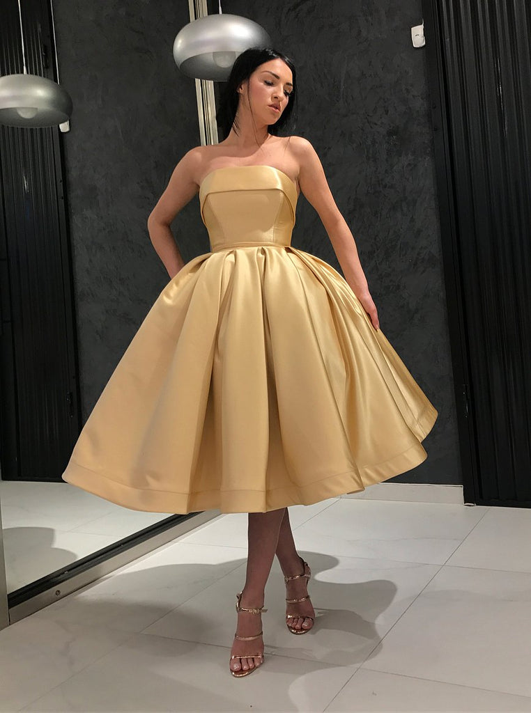 Gold Short Prom Homecoming Dresses Simple Strapless 8th Graduation Dresses DTH307 DressTok.co.uk Gold Short Prom Homecoming Dresses Simple Strapless 8th Graduation Dresses DTH307 DressTok.co.uk
