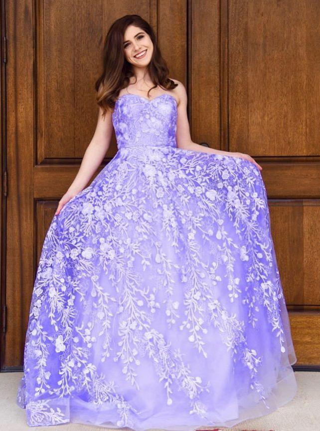 Sweetheart Tulle Long Prom Dresses, Appliques Long Formal Gown