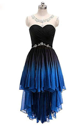 ombre short prom dresses scoop chiffon beading high low party dress dtp781