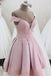 Off Shoulder Pink Short Homecoming Dress with Lace Appliques
