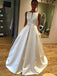 Bateau Neckline Satin Bridal Gowns Simple Wedding Dress With Pockets