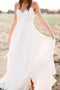 Simple Spaghetti Strap Chiffon Beach Wedding Dresses with Split