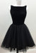 a-line jewel prom dress short black tulle homecoming dresses dth355