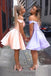 a-line off-shoulder short prom dress simple satin short homecoming dress dth298