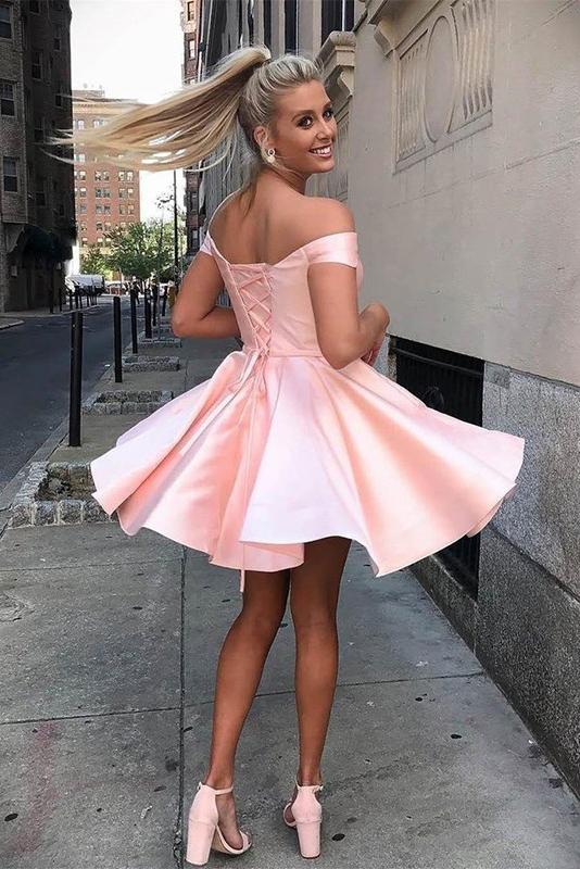Simple Satin Short Homecoming Dress, A-Line Off-Shoulder Short Prom Dress