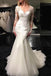 mermaid v-neck long sleeve appliques wedding dresses with sheer back dtw323
