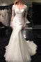 Mermaid V-neck Long Sleeve Appliques Wedding Dresses With Sheer Back