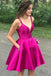 a-line short graduation gown fuchsia homecoming dresses with pockets dth306