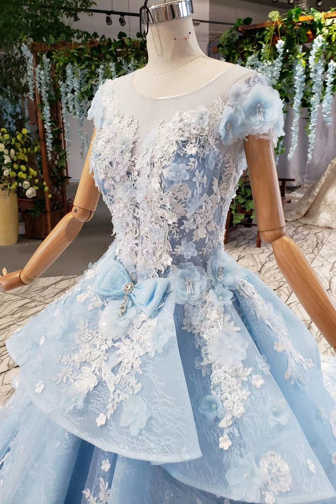 Sky Blue Quinceanera Dresses Ball Gown Vintage Wedding Dress With Appliques Beading