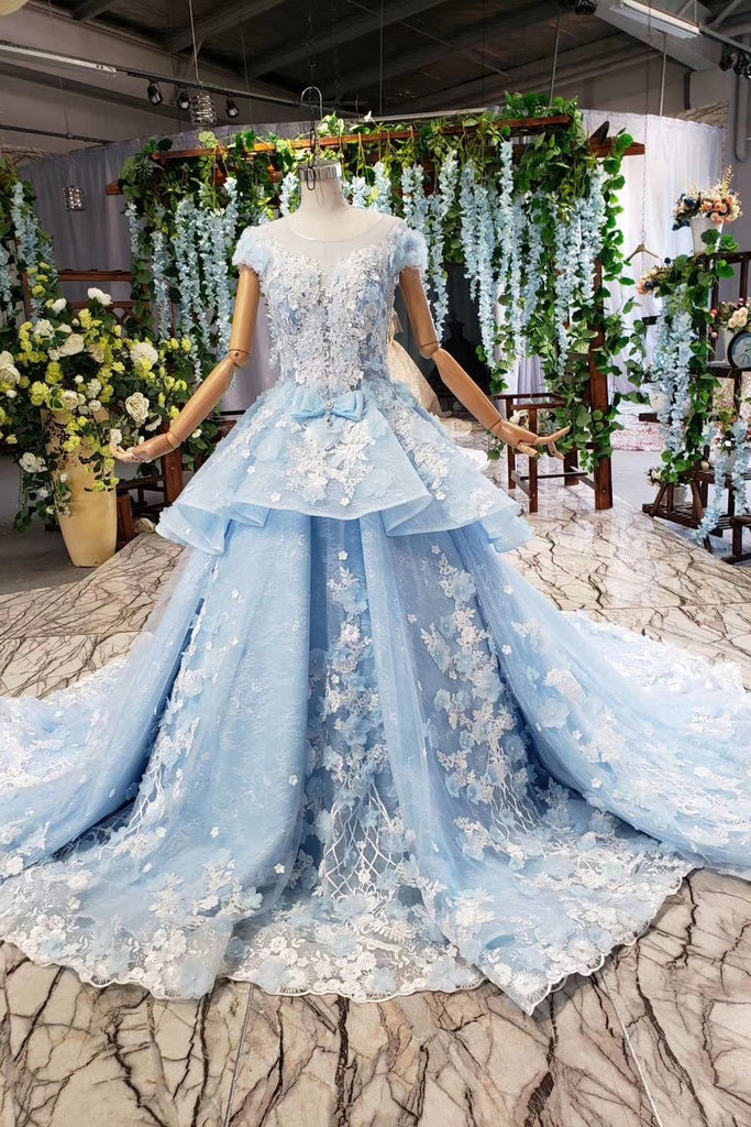 Sky Blue Quinceanera Dresses Ball Gown Vintage Wedding Dress With Appliques Beading