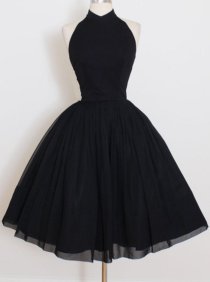 Elegant Black Short Prom Dresses, Halter Homecoming Party Dress