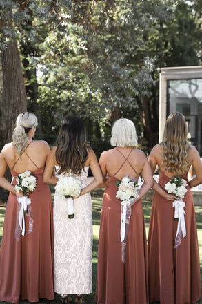 Sleek Simple Floor Length Bridesmaid Dresses Backless with Slit