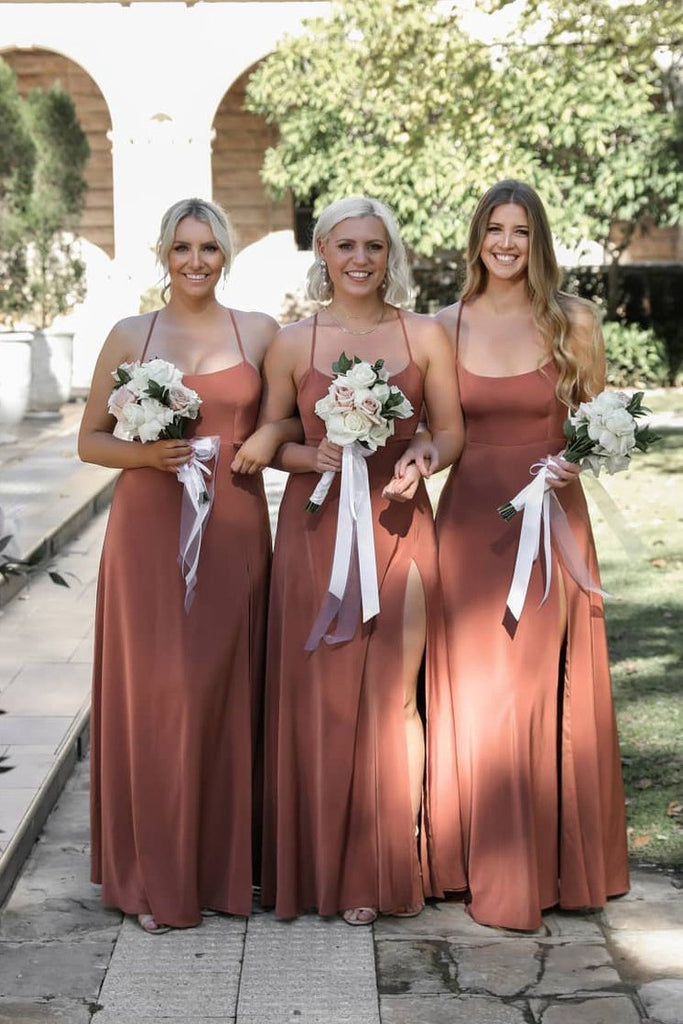 Sleek Simple Floor Length Bridesmaid Dresses Backless with Slit