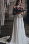 Off Shoulder Lace Top Chiffon Two Piece Beach Wedding Dress With Half Sleeve
