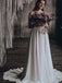 Off Shoulder Lace Top Chiffon Two Piece Beach Wedding Dress With Half Sleeve