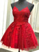 Strappy Short Homecoming Dresses Lace Applique Red Short Prom Dress