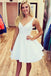 a-line v-neck white homecoming dresses simple short prom dress dth328