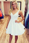 A-line V-neck White Homecoming Dresses Simple Short Prom Dress