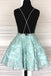Spaghetti-straps Mint Green Short Lace Backless Homecoming Dresses