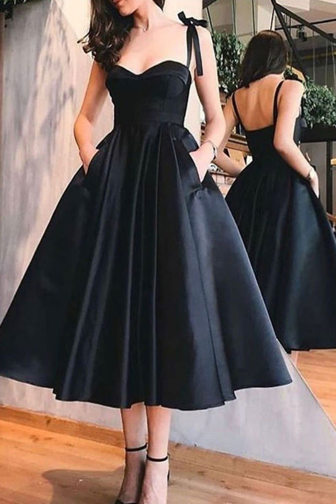 straps black short prom dresses homecoming dress with pockets dtp788
