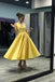 simple short prom dress yellow a-line tea length homecoming dress dth318