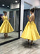Yellow A-line Tea Length Homecoming Dress, Simple Short Prom Dress