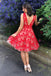 V-neck Lace Red Homecoming Dresses Short Prom Dress