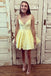 double straps v-neck yellow short prom dress homecoming dresses dth336
