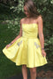 Daffodil Strapless Short Homecoming Dresses With Beading Pockets