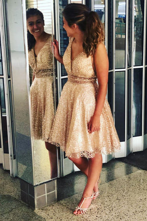 sparkly a-line short homecoming dress glitter cocktail party dress dth320