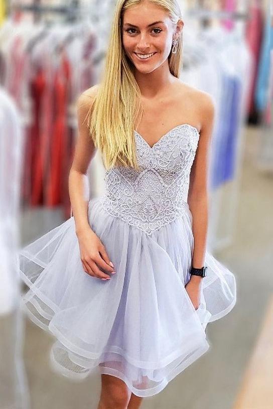 sweetheart lavender short prom dresses homecoming gown dth342