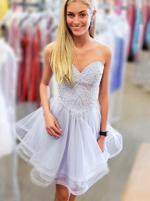 Sweetheart Lavender Short Prom Dresses Homecoming Gown