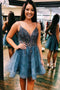 A-line V-neck Short Homecoming Dresses With Beading