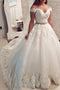 Off Shoulder V-neck Ball Gown Appliques Wedding Dresses With Beading