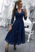 long sleeve navy blue evening dresses for women lace party dress dtp784