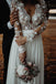 v-neck lace long sleeve beach wedding dresses chiffon bridal gown with split dtw251
