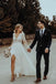 V-neck Lace Long Sleeve Beach Wedding Dresses Chiffon Bridal Gown With Split