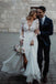 V-neck Lace Long Sleeve Beach Wedding Dresses Chiffon Bridal Gown With Split