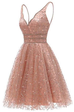 glitter deep v-neck mini homecoming dresses junior graduation dresses dth308