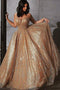 Sparkly A Line Long Prom Dresses Sequin V-neck Evening Dress