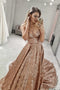 Sparkly Straps V Neck Long Prom Dresses with Sequin Evening Dress